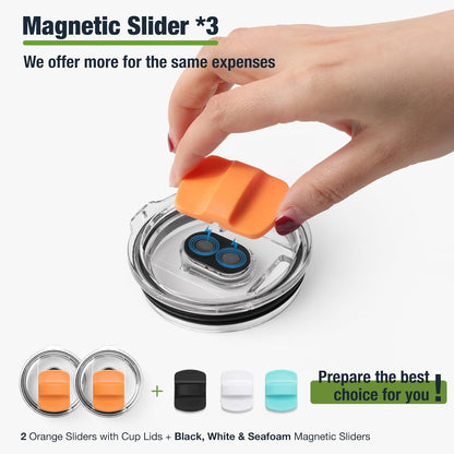 10 oz 295 ml Tumbler Lids,Magnetic Tumbler Lid Replacement for Travel Coffee Mug,BPA Free 2 Pack Black Tumbler Lids & 3 Pack Magnetic Slider