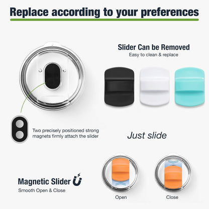 10 oz 295 ml Tumbler Lids,Magnetic Tumbler Lid Replacement for Travel Coffee Mug,BPA Free 2 Pack Black Tumbler Lids & 3 Pack Magnetic Slider