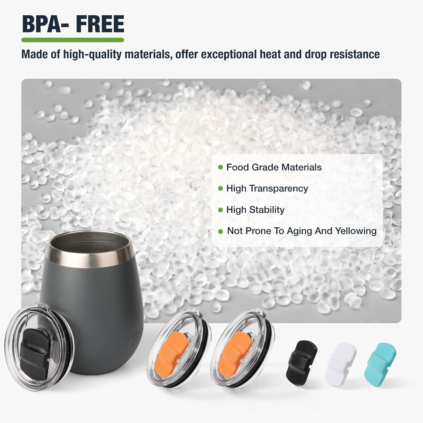 10 oz 295 ml Tumbler Lids,Magnetic Tumbler Lid Replacement for Travel Coffee Mug,BPA Free 2 Pack Black Tumbler Lids & 3 Pack Magnetic Slider