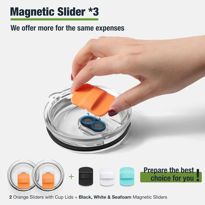 10 oz 295 ml Tumbler Lids,Magnetic Tumbler Lid Replacement for Travel Coffee Mug,BPA Free 2 Pack Black Tumbler Lids & 3 Pack Magnetic Slider