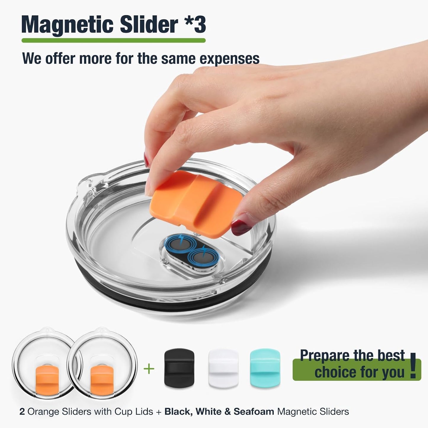10 oz 295 ml Tumbler Lids,Magnetic Tumbler Lid Replacement for Travel Coffee Mug,BPA Free 2 Pack Black Tumbler Lids & 3 Pack Magnetic Slider