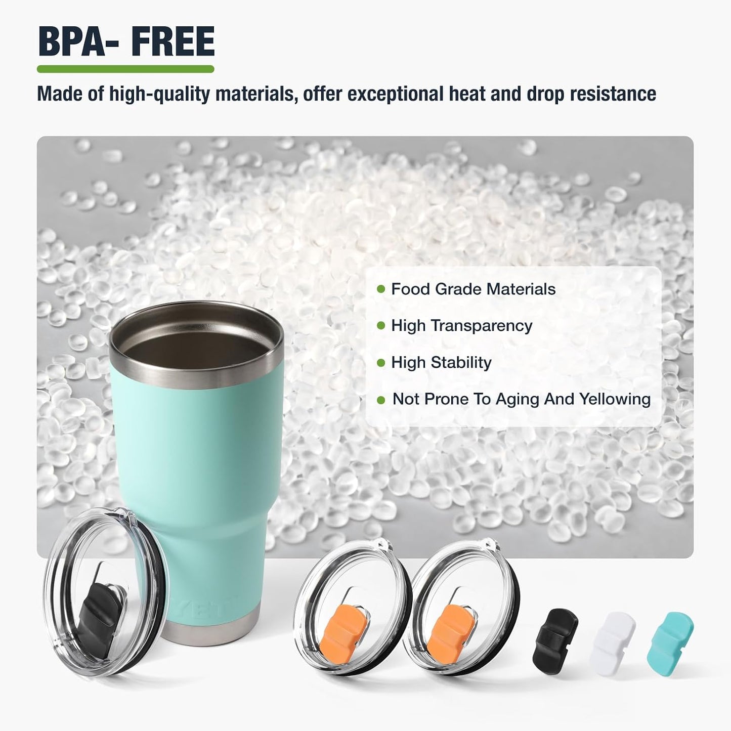 10 oz 295 ml Tumbler Lids,Magnetic Tumbler Lid Replacement for Travel Coffee Mug,BPA Free 2 Pack Black Tumbler Lids & 3 Pack Magnetic Slider
