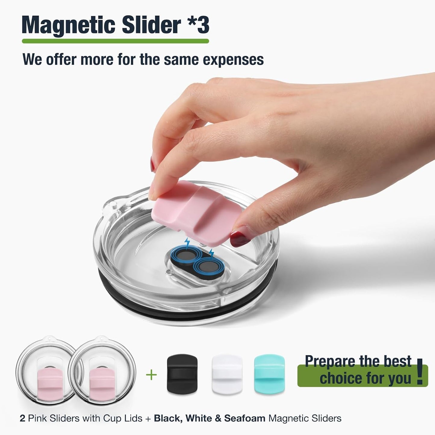 10 oz 295 ml Tumbler Lids,Magnetic Tumbler Lid Replacement for Travel Coffee Mug,BPA Free 2 Pack Black Tumbler Lids & 3 Pack Magnetic Slider