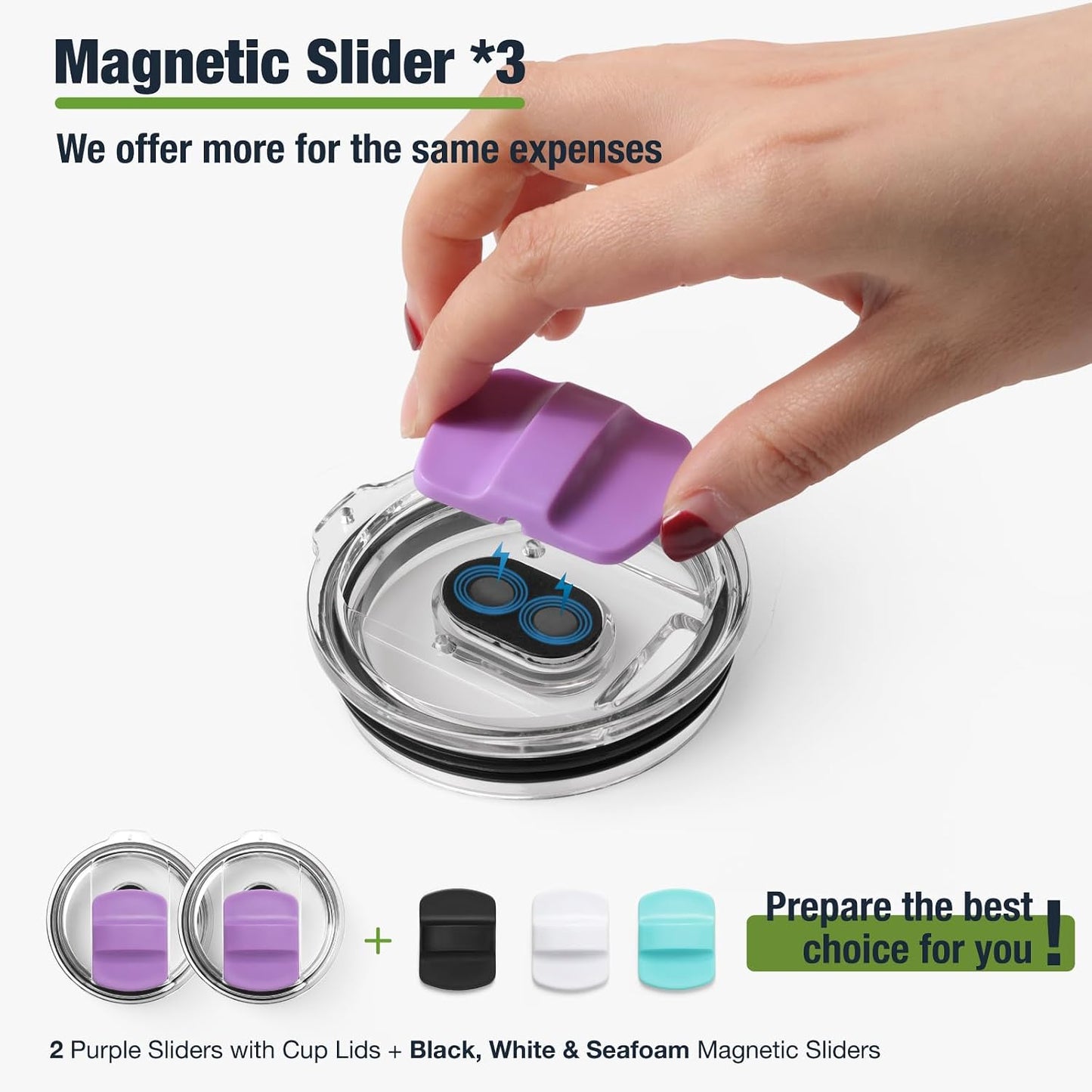 10 oz 295 ml Tumbler Lids,Magnetic Tumbler Lid Replacement for Travel Coffee Mug,BPA Free 2 Pack Black Tumbler Lids & 3 Pack Magnetic Slider
