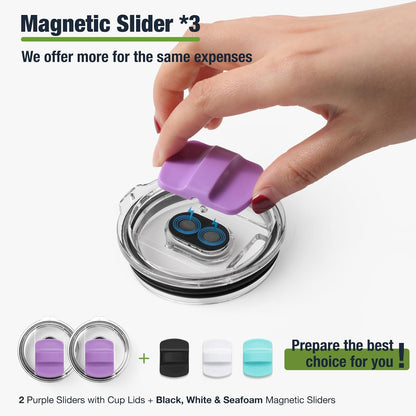 10 oz 295 ml Tumbler Lids,Magnetic Tumbler Lid Replacement for Travel Coffee Mug,BPA Free 2 Pack Black Tumbler Lids & 3 Pack Magnetic Slider