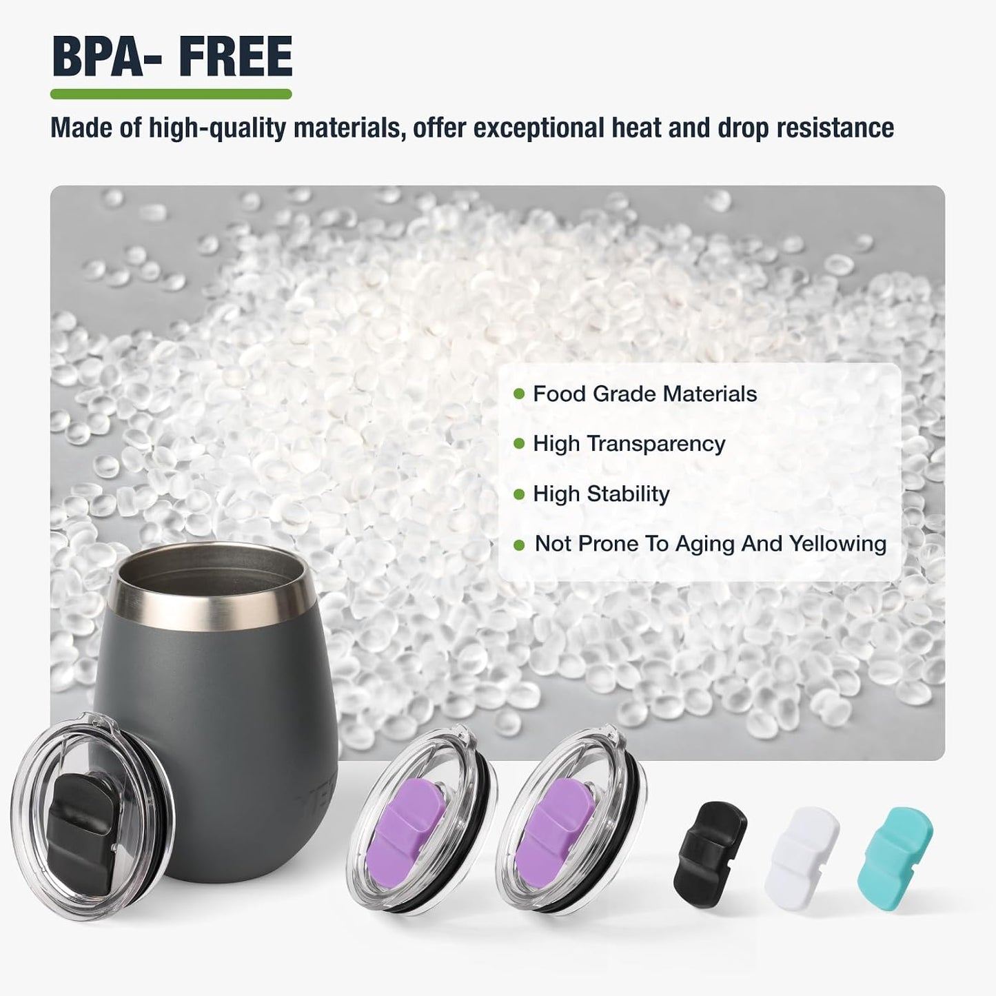 10 oz 295 ml Tumbler Lids,Magnetic Tumbler Lid Replacement for Travel Coffee Mug,BPA Free 2 Pack Black Tumbler Lids & 3 Pack Magnetic Slider