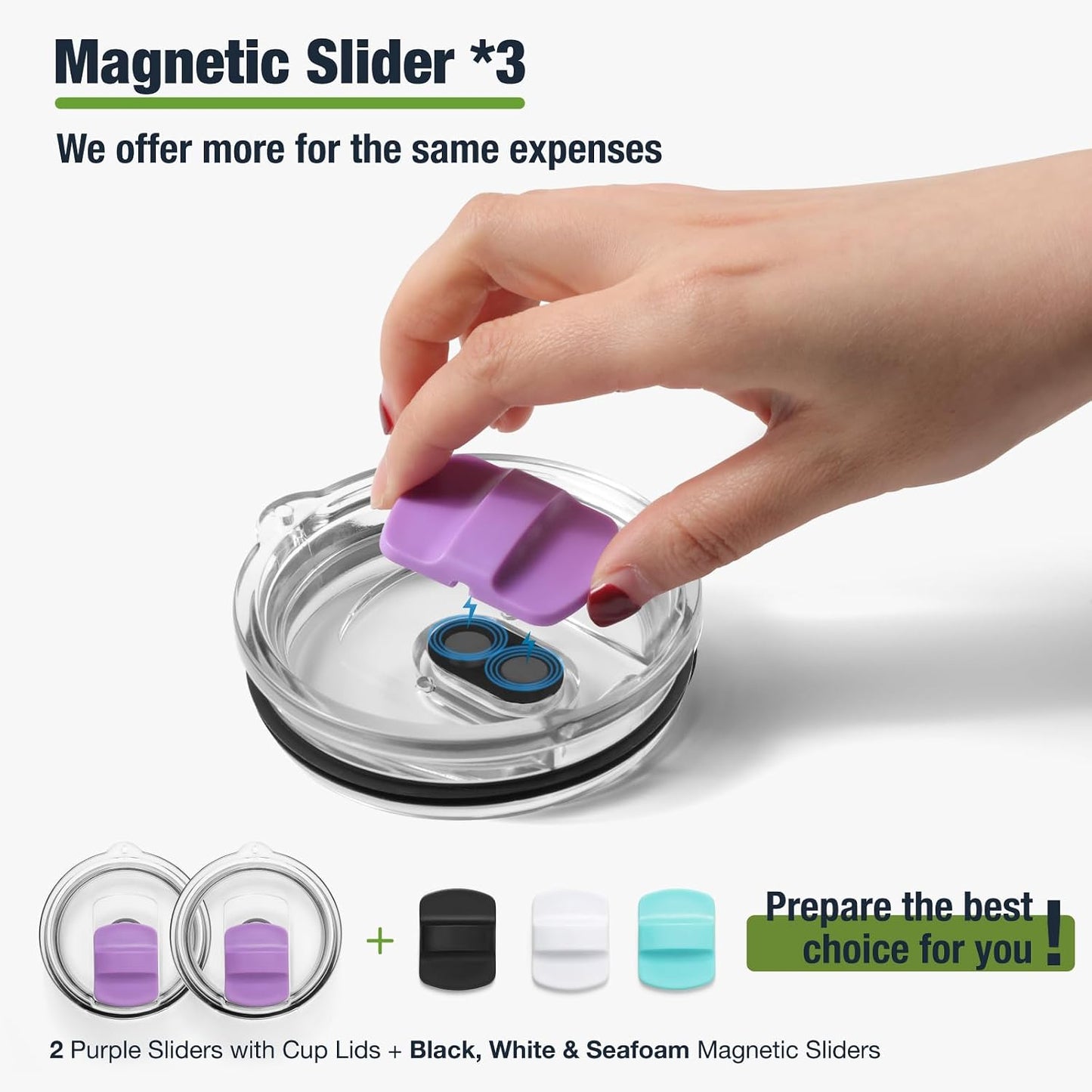 10 oz 295 ml Tumbler Lids,Magnetic Tumbler Lid Replacement for Travel Coffee Mug,BPA Free 2 Pack Black Tumbler Lids & 3 Pack Magnetic Slider