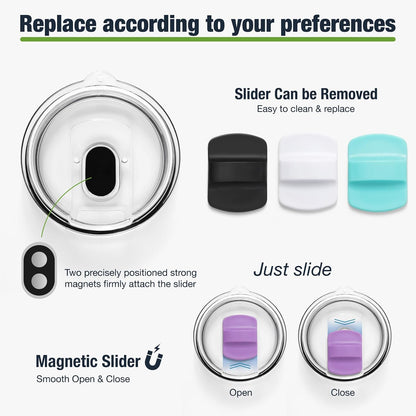 10 oz 295 ml Tumbler Lids,Magnetic Tumbler Lid Replacement for Travel Coffee Mug,BPA Free 2 Pack Black Tumbler Lids & 3 Pack Magnetic Slider
