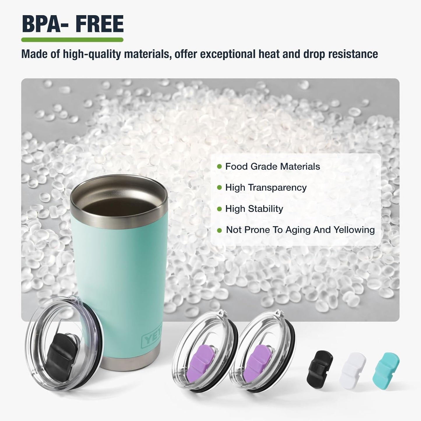10 oz 295 ml Tumbler Lids,Magnetic Tumbler Lid Replacement for Travel Coffee Mug,BPA Free 2 Pack Black Tumbler Lids & 3 Pack Magnetic Slider