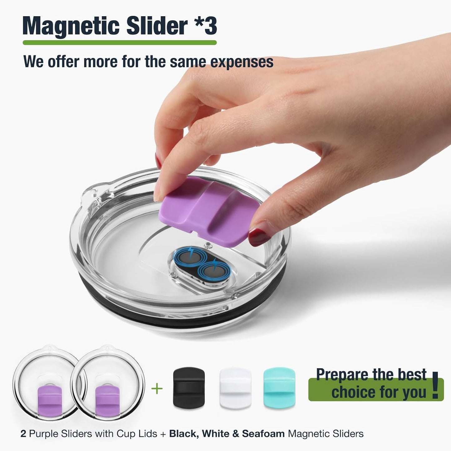 10 oz 295 ml Tumbler Lids,Magnetic Tumbler Lid Replacement for Travel Coffee Mug,BPA Free 2 Pack Black Tumbler Lids & 3 Pack Magnetic Slider