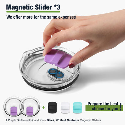 10 oz 295 ml Tumbler Lids,Magnetic Tumbler Lid Replacement for Travel Coffee Mug,BPA Free 2 Pack Black Tumbler Lids & 3 Pack Magnetic Slider