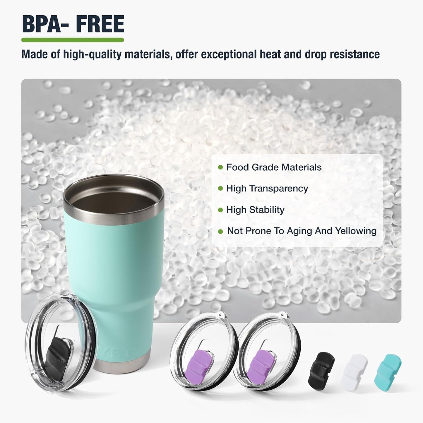 10 oz 295 ml Tumbler Lids,Magnetic Tumbler Lid Replacement for Travel Coffee Mug,BPA Free 2 Pack Black Tumbler Lids & 3 Pack Magnetic Slider