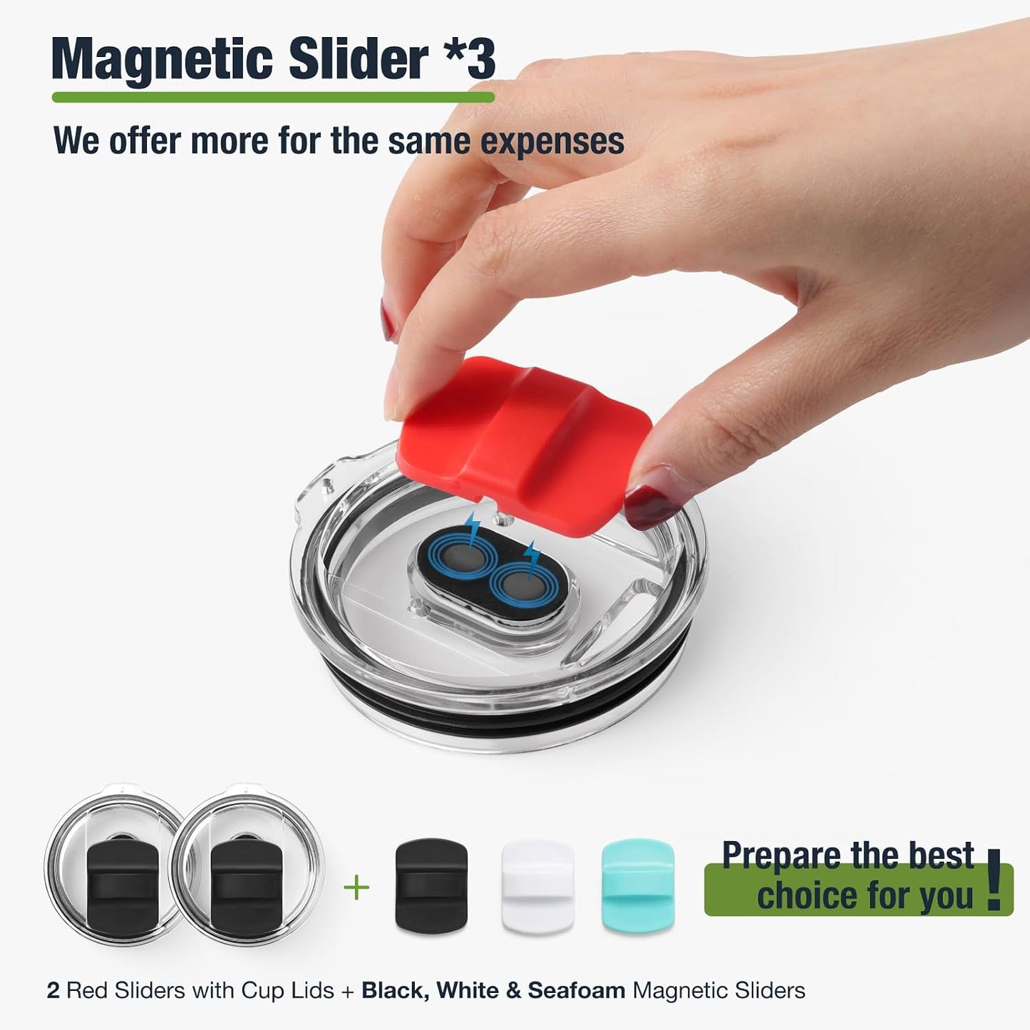 10 oz 295 ml Tumbler Lids,Magnetic Tumbler Lid Replacement for Travel Coffee Mug,BPA Free 2 Pack Black Tumbler Lids & 3 Pack Magnetic Slider