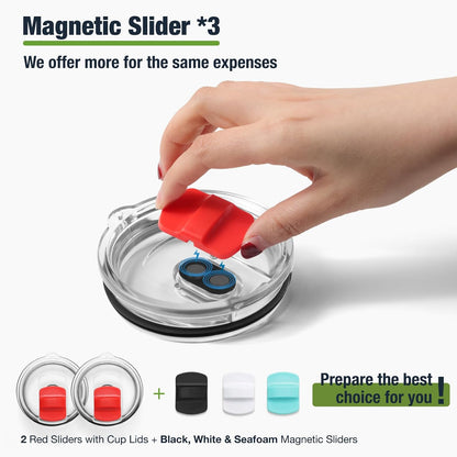10 oz 295 ml Tumbler Lids,Magnetic Tumbler Lid Replacement for Travel Coffee Mug,BPA Free 2 Pack Black Tumbler Lids & 3 Pack Magnetic Slider