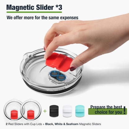 10 oz 295 ml Tumbler Lids,Magnetic Tumbler Lid Replacement for Travel Coffee Mug,BPA Free 2 Pack Black Tumbler Lids & 3 Pack Magnetic Slider