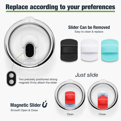 10 oz 295 ml Tumbler Lids,Magnetic Tumbler Lid Replacement for Travel Coffee Mug,BPA Free 2 Pack Black Tumbler Lids & 3 Pack Magnetic Slider