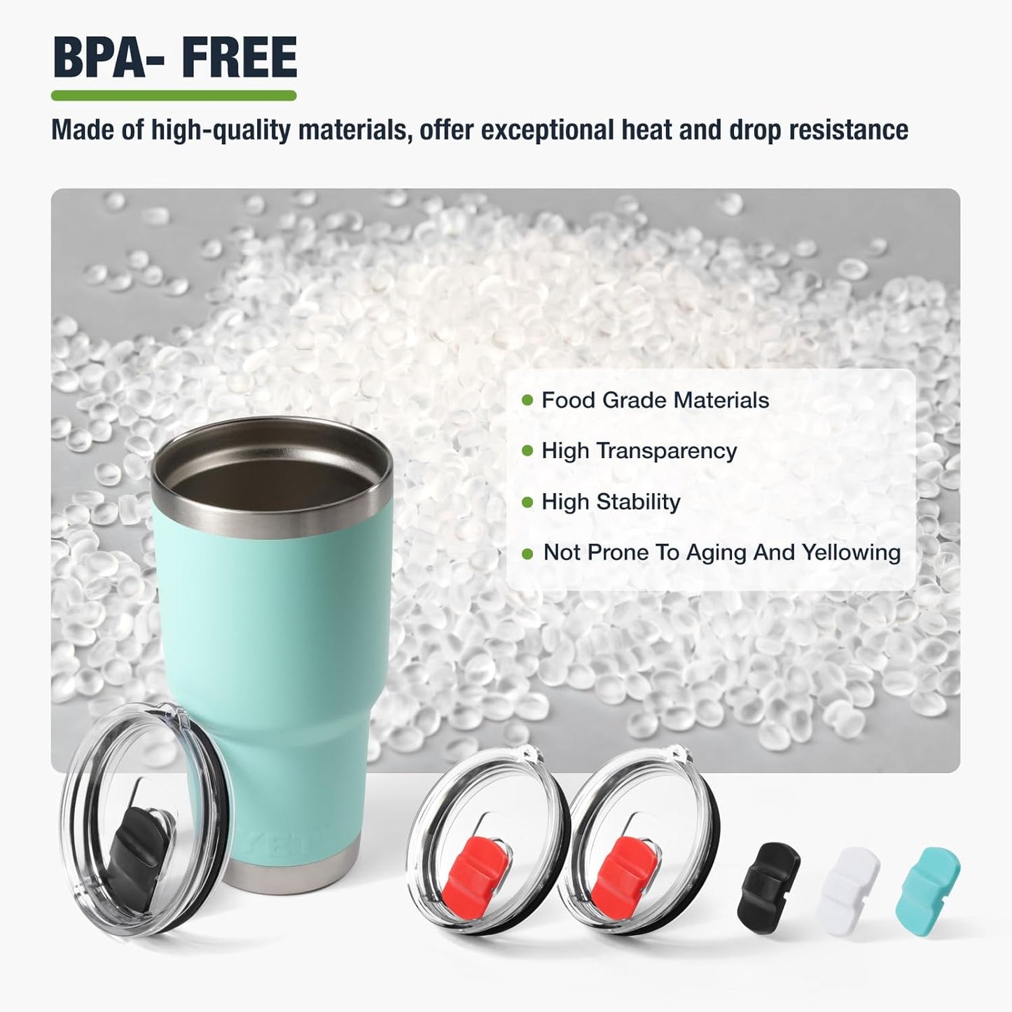 10 oz 295 ml Tumbler Lids,Magnetic Tumbler Lid Replacement for Travel Coffee Mug,BPA Free 2 Pack Black Tumbler Lids & 3 Pack Magnetic Slider