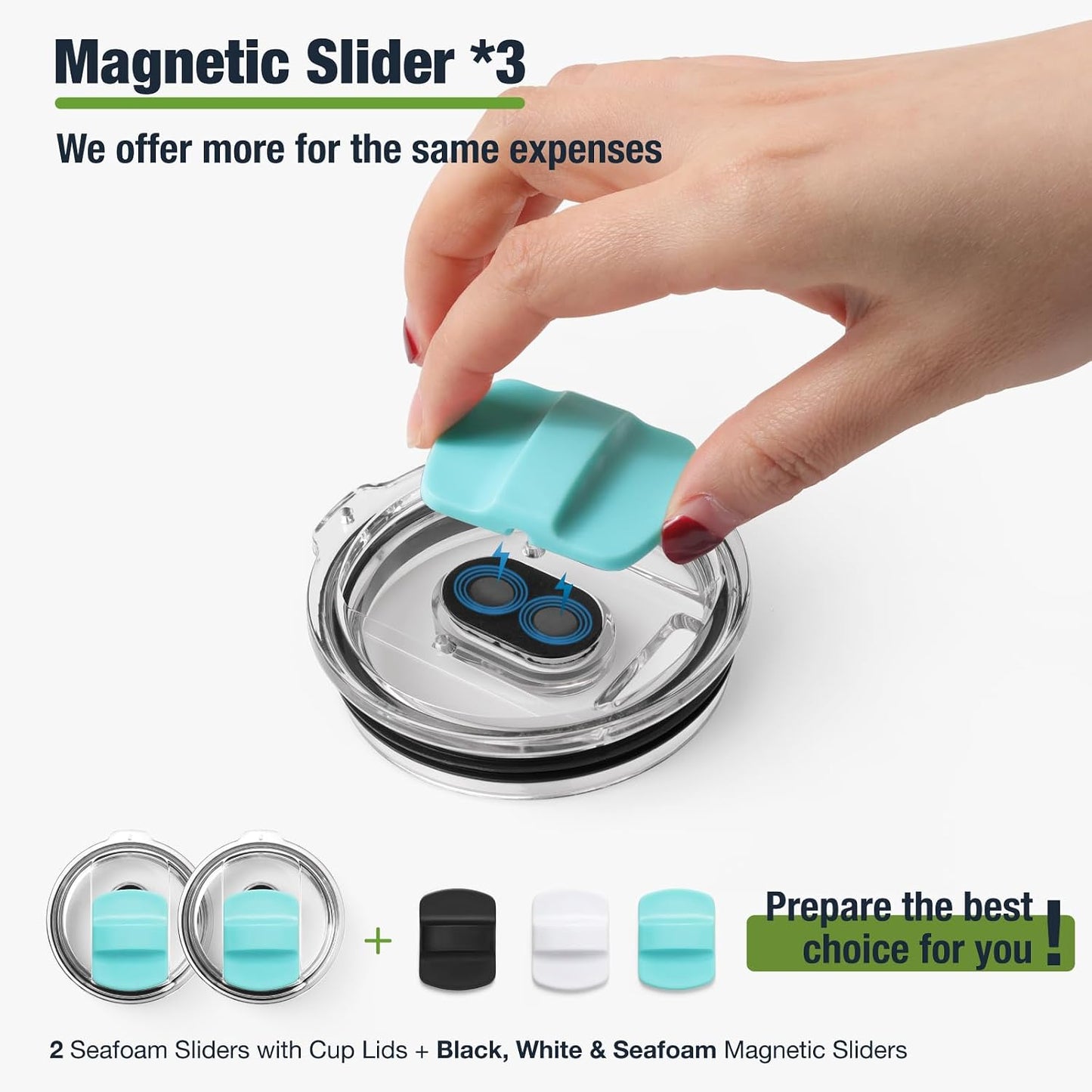 10 oz 295 ml Tumbler Lids,Magnetic Tumbler Lid Replacement for Travel Coffee Mug,BPA Free 2 Pack Black Tumbler Lids & 3 Pack Magnetic Slider