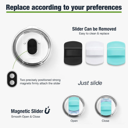 10 oz 295 ml Tumbler Lids,Magnetic Tumbler Lid Replacement for Travel Coffee Mug,BPA Free 2 Pack Black Tumbler Lids & 3 Pack Magnetic Slider