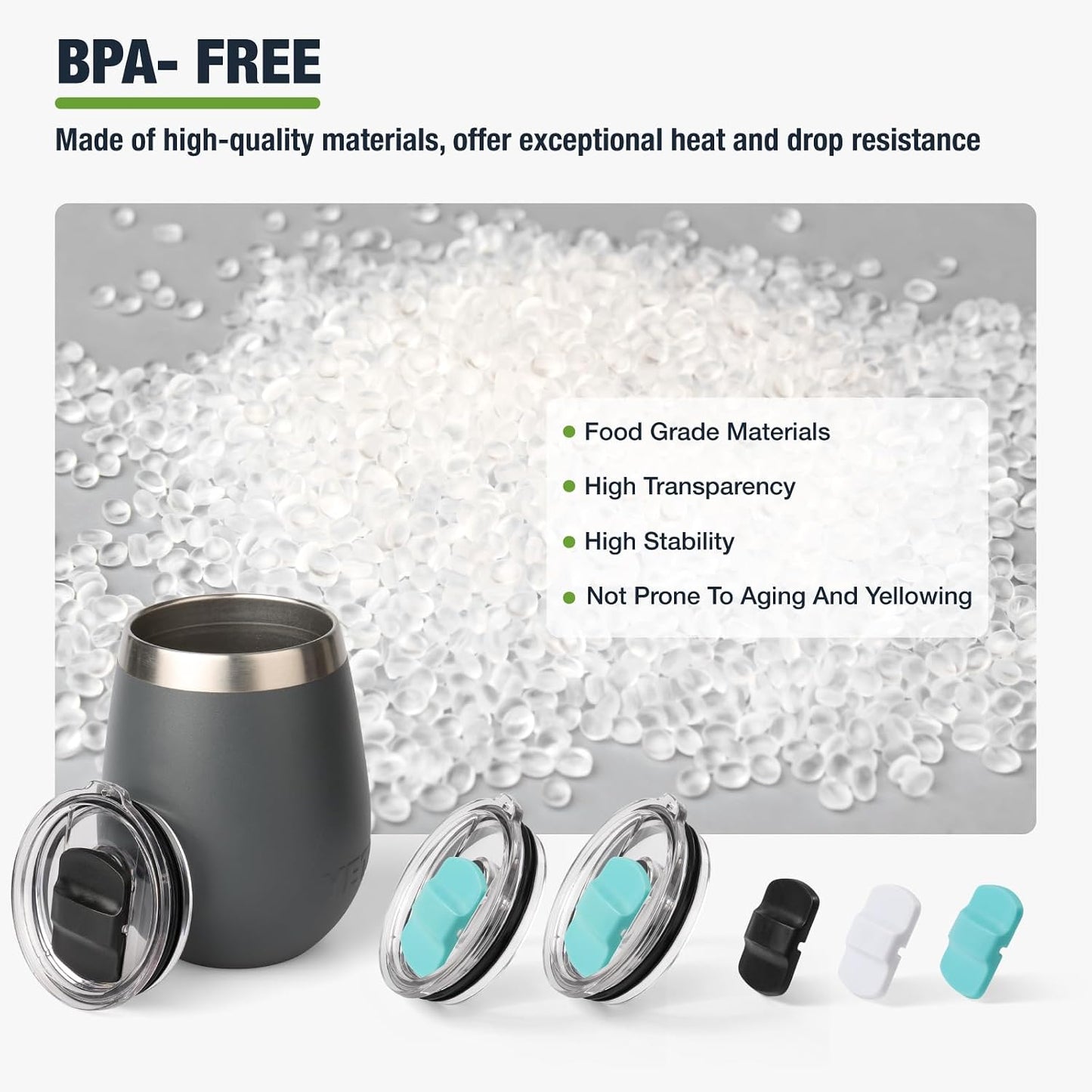 10 oz 295 ml Tumbler Lids,Magnetic Tumbler Lid Replacement for Travel Coffee Mug,BPA Free 2 Pack Black Tumbler Lids & 3 Pack Magnetic Slider