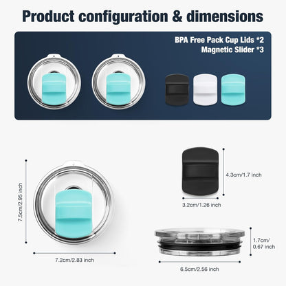 10 oz 295 ml Tumbler Lids,Magnetic Tumbler Lid Replacement for Travel Coffee Mug,BPA Free 2 Pack Black Tumbler Lids & 3 Pack Magnetic Slider
