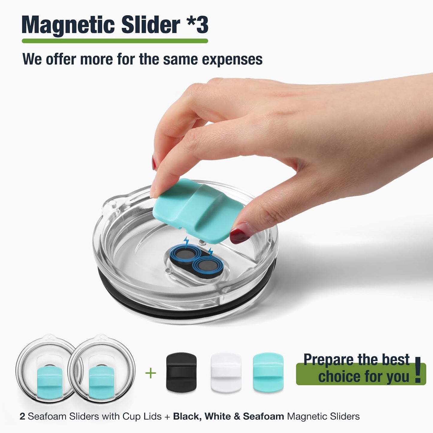 10 oz 295 ml Tumbler Lids,Magnetic Tumbler Lid Replacement for Travel Coffee Mug,BPA Free 2 Pack Black Tumbler Lids & 3 Pack Magnetic Slider