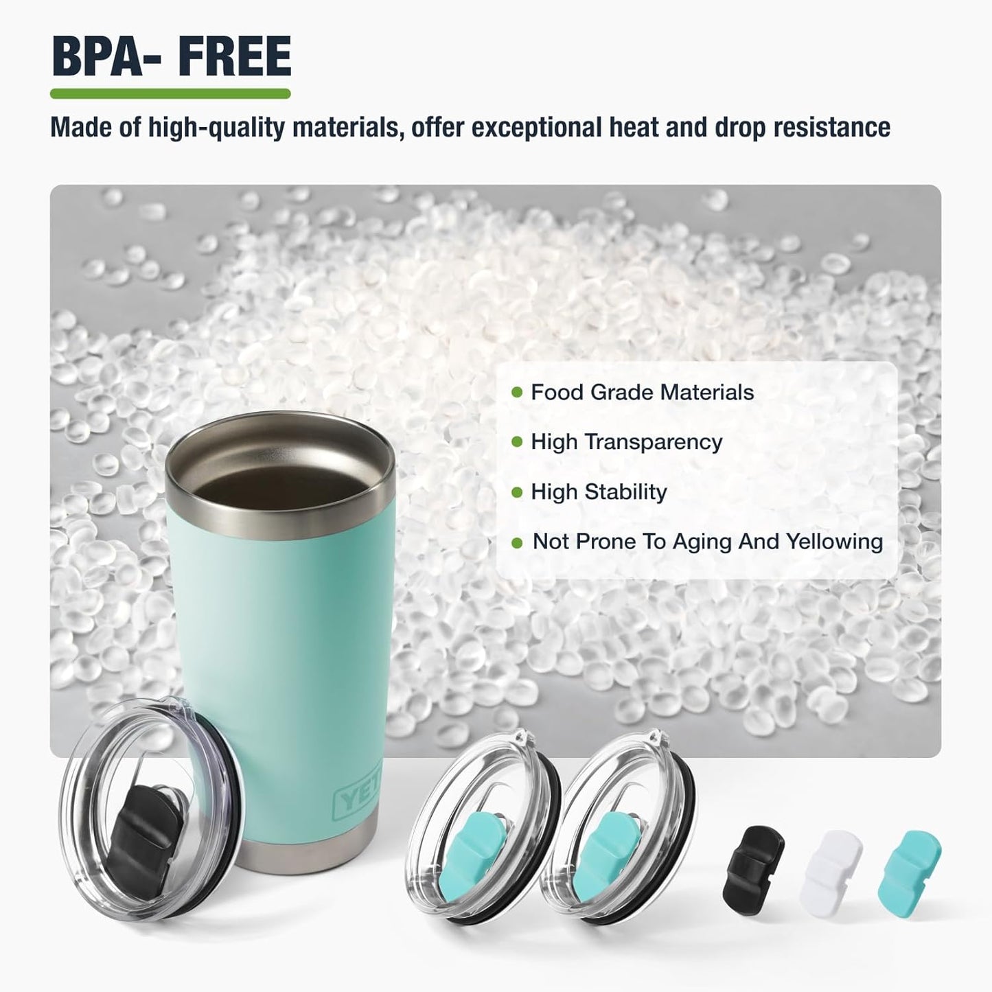 10 oz 295 ml Tumbler Lids,Magnetic Tumbler Lid Replacement for Travel Coffee Mug,BPA Free 2 Pack Black Tumbler Lids & 3 Pack Magnetic Slider