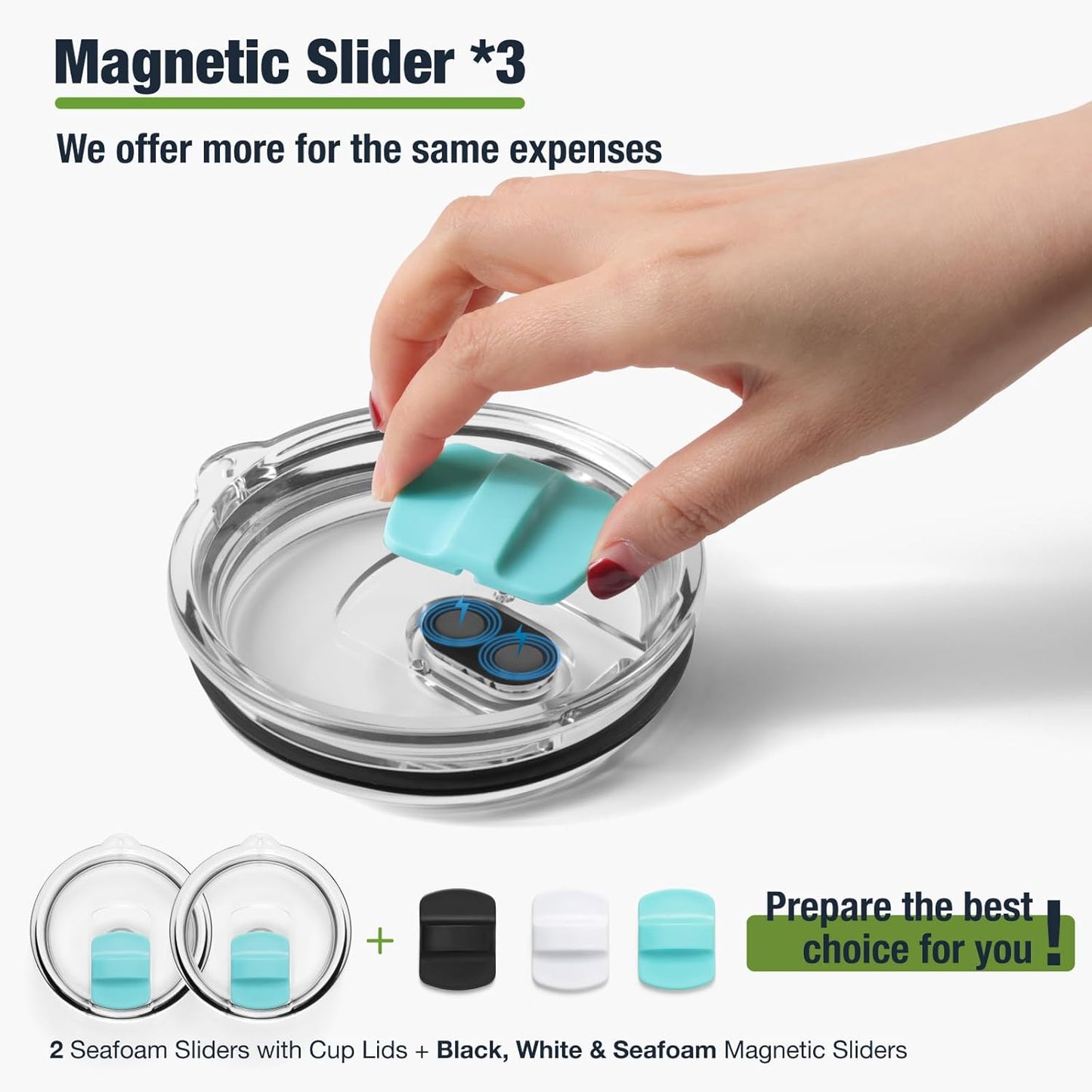 10 oz 295 ml Tumbler Lids,Magnetic Tumbler Lid Replacement for Travel Coffee Mug,BPA Free 2 Pack Black Tumbler Lids & 3 Pack Magnetic Slider