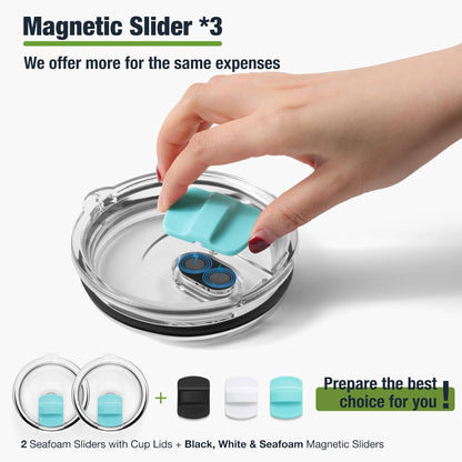 10 oz 295 ml Tumbler Lids,Magnetic Tumbler Lid Replacement for Travel Coffee Mug,BPA Free 2 Pack Black Tumbler Lids & 3 Pack Magnetic Slider