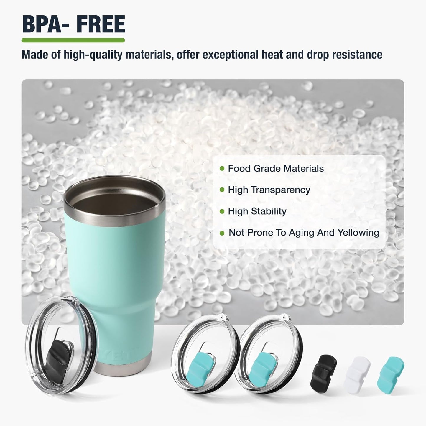 10 oz 295 ml Tumbler Lids,Magnetic Tumbler Lid Replacement for Travel Coffee Mug,BPA Free 2 Pack Black Tumbler Lids & 3 Pack Magnetic Slider