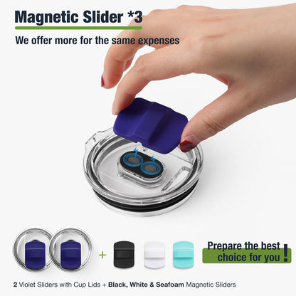 10 oz 295 ml Tumbler Lids,Magnetic Tumbler Lid Replacement for Travel Coffee Mug,BPA Free 2 Pack Black Tumbler Lids & 3 Pack Magnetic Slider