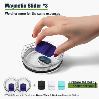 10 oz 295 ml Tumbler Lids,Magnetic Tumbler Lid Replacement for Travel Coffee Mug,BPA Free 2 Pack Black Tumbler Lids & 3 Pack Magnetic Slider