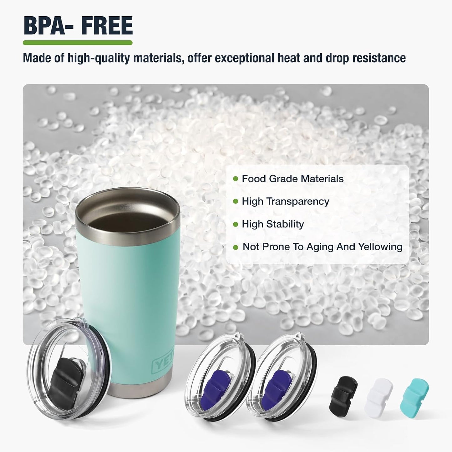 10 oz 295 ml Tumbler Lids,Magnetic Tumbler Lid Replacement for Travel Coffee Mug,BPA Free 2 Pack Black Tumbler Lids & 3 Pack Magnetic Slider