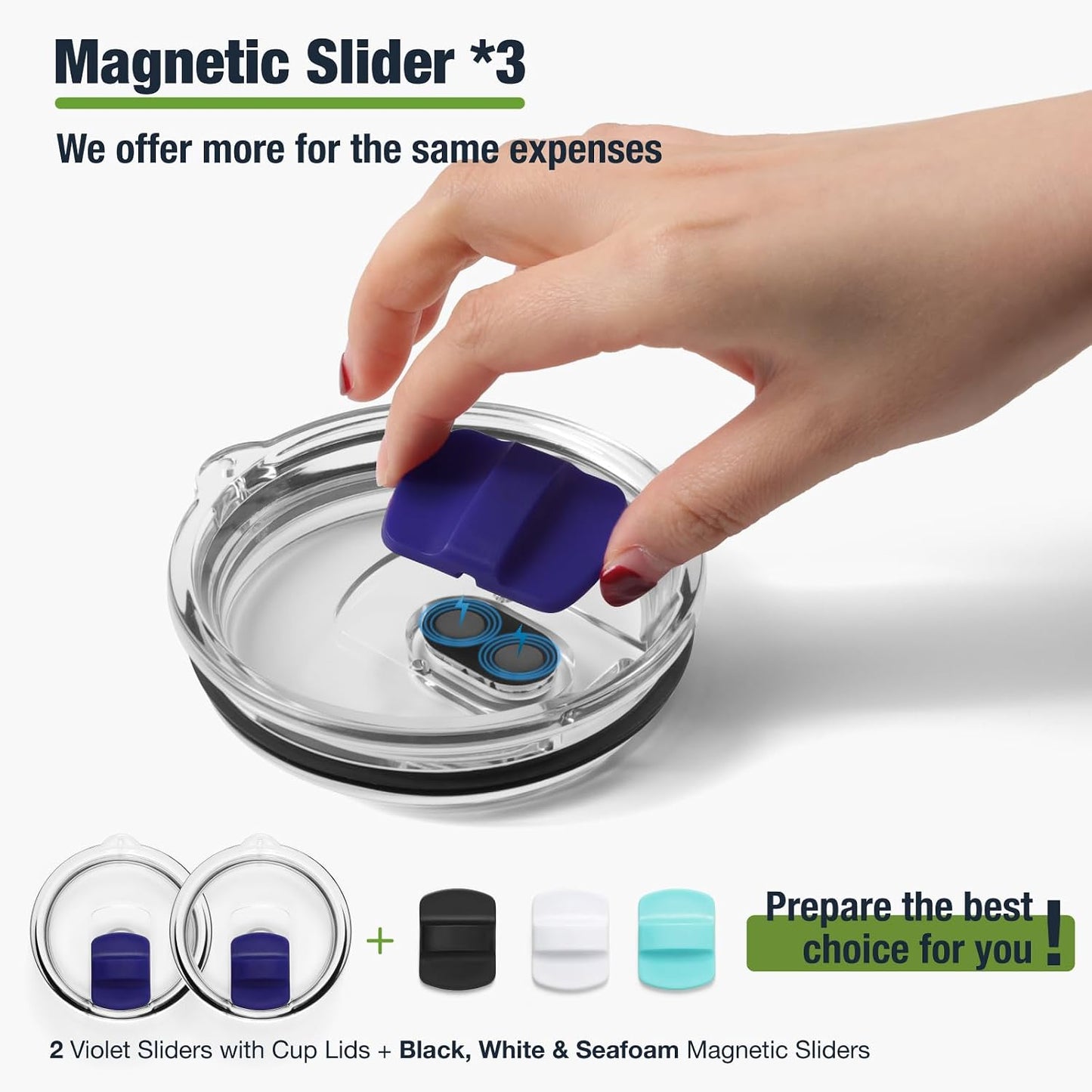 10 oz 295 ml Tumbler Lids,Magnetic Tumbler Lid Replacement for Travel Coffee Mug,BPA Free 2 Pack Black Tumbler Lids & 3 Pack Magnetic Slider