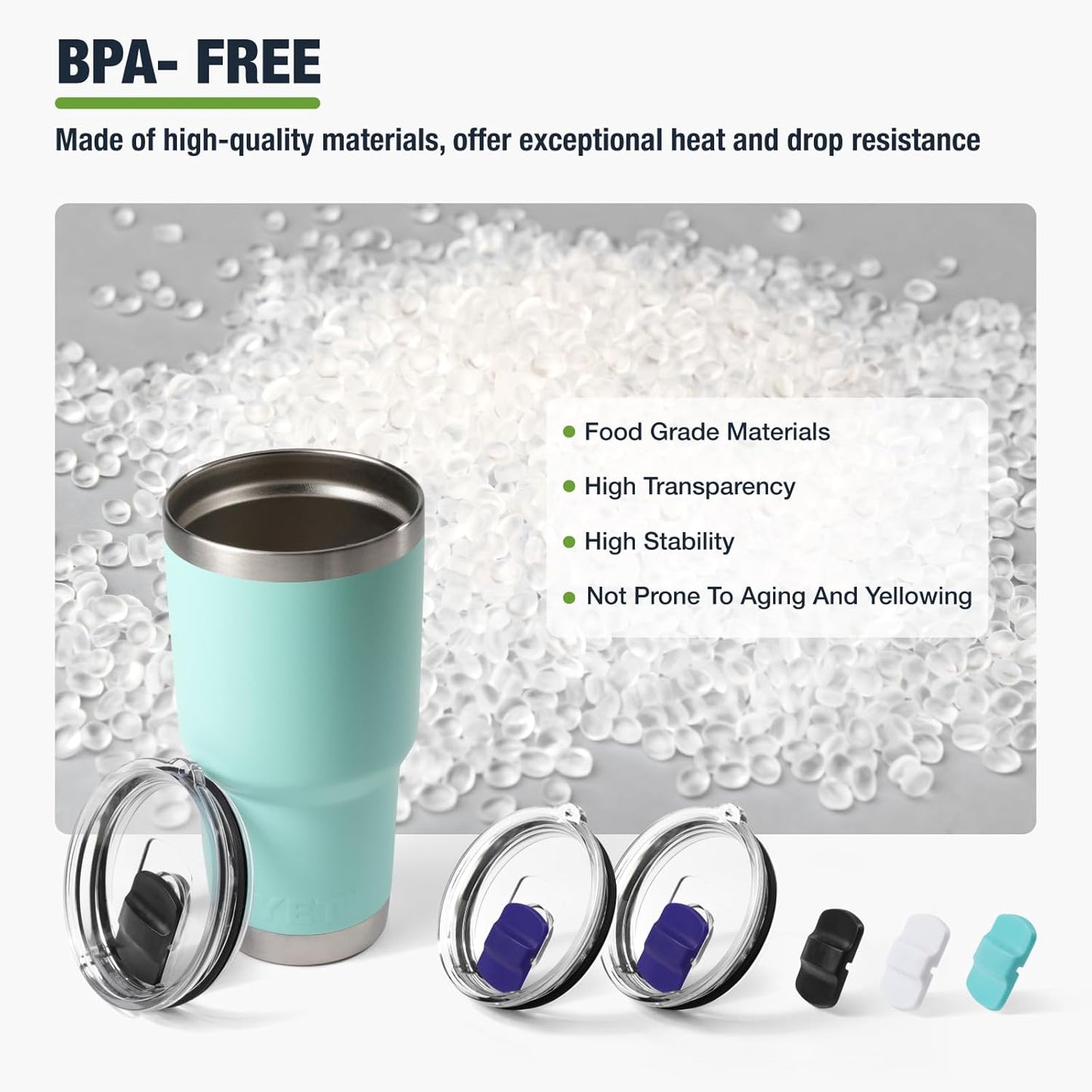 10 oz 295 ml Tumbler Lids,Magnetic Tumbler Lid Replacement for Travel Coffee Mug,BPA Free 2 Pack Black Tumbler Lids & 3 Pack Magnetic Slider