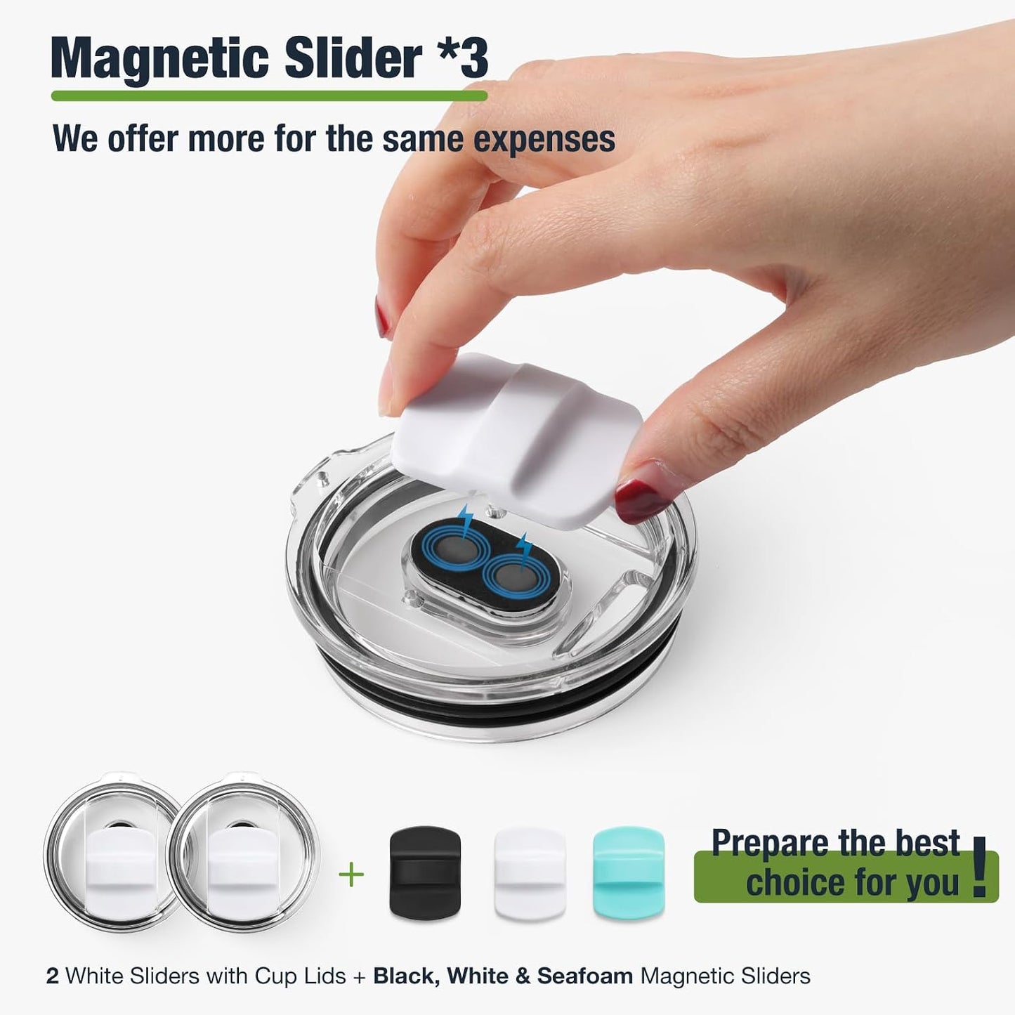 10 oz 295 ml Tumbler Lids,Magnetic Tumbler Lid Replacement for Travel Coffee Mug,BPA Free 2 Pack Black Tumbler Lids & 3 Pack Magnetic Slider