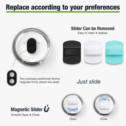 10 oz 295 ml Tumbler Lids,Magnetic Tumbler Lid Replacement for Travel Coffee Mug,BPA Free 2 Pack Black Tumbler Lids & 3 Pack Magnetic Slider