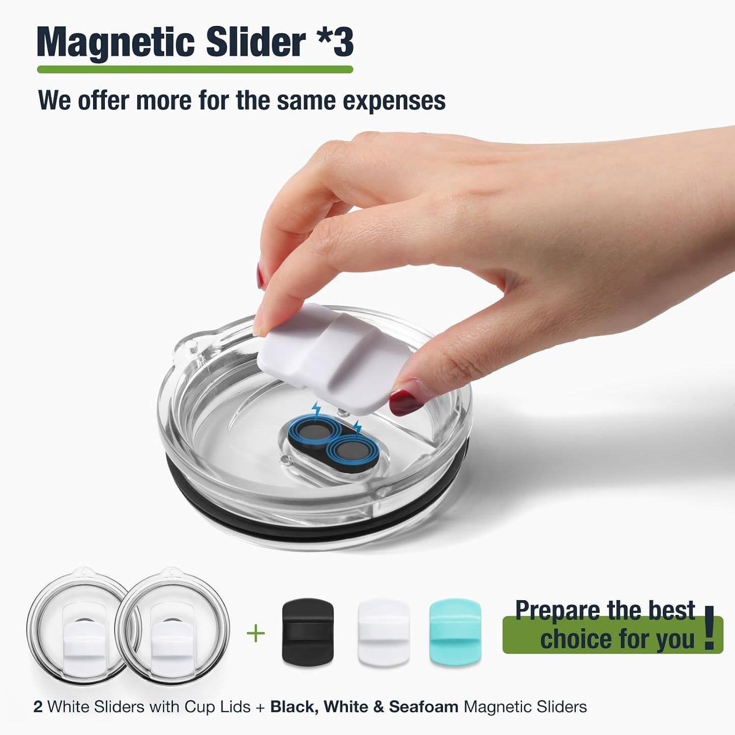 10 oz 295 ml Tumbler Lids,Magnetic Tumbler Lid Replacement for Travel Coffee Mug,BPA Free 2 Pack Black Tumbler Lids & 3 Pack Magnetic Slider