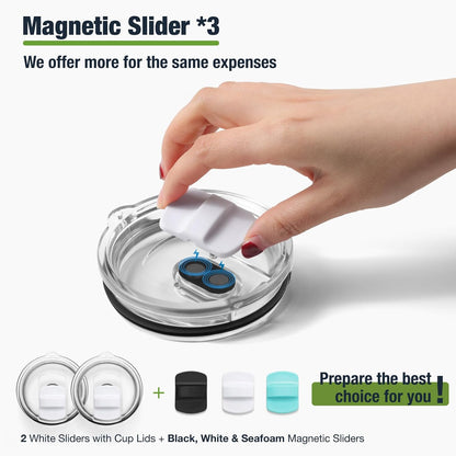 10 oz 295 ml Tumbler Lids,Magnetic Tumbler Lid Replacement for Travel Coffee Mug,BPA Free 2 Pack Black Tumbler Lids & 3 Pack Magnetic Slider