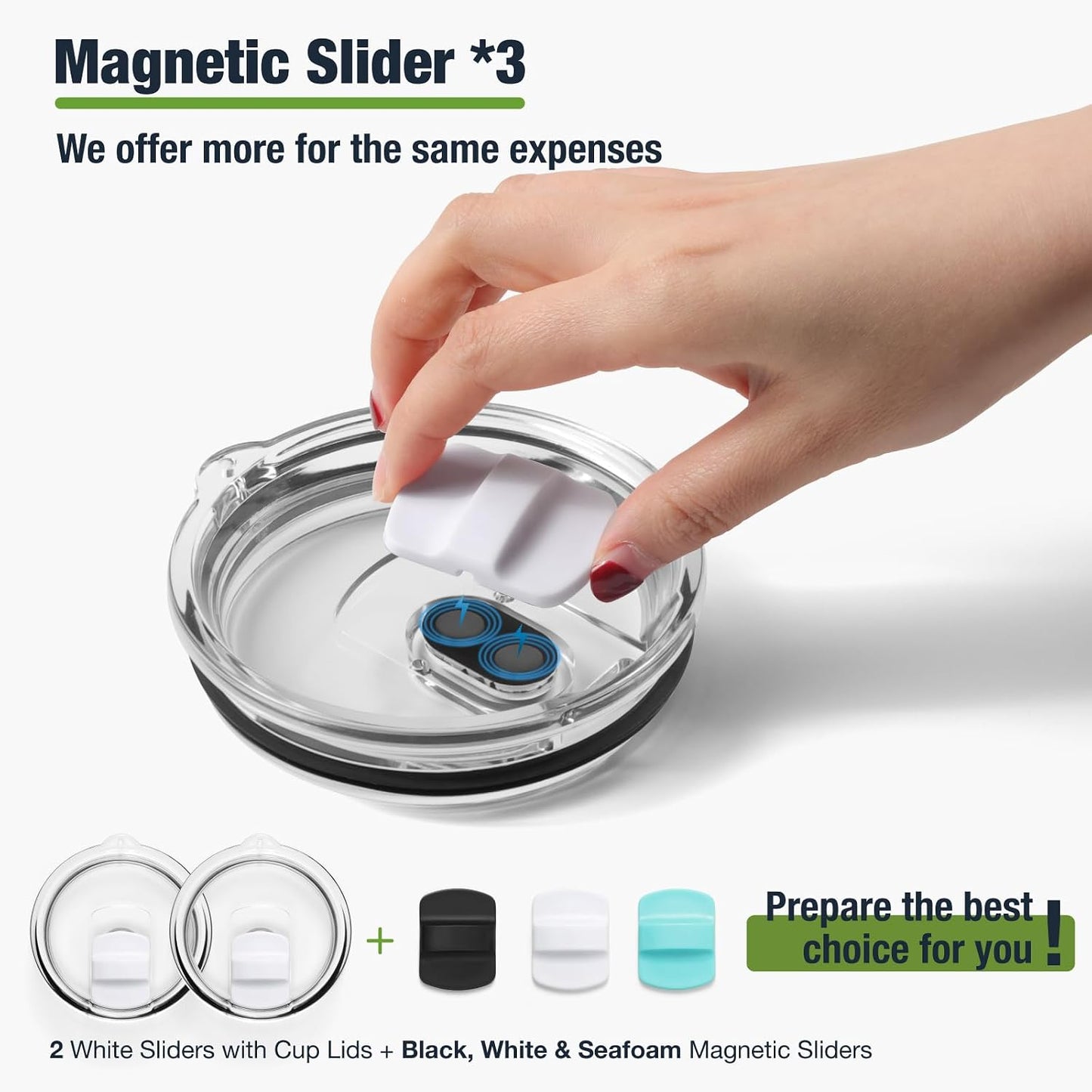 10 oz 295 ml Tumbler Lids,Magnetic Tumbler Lid Replacement for Travel Coffee Mug,BPA Free 2 Pack Black Tumbler Lids & 3 Pack Magnetic Slider