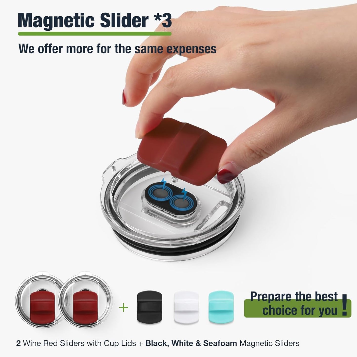 10 oz 295 ml Tumbler Lids,Magnetic Tumbler Lid Replacement for Travel Coffee Mug,BPA Free 2 Pack Black Tumbler Lids & 3 Pack Magnetic Slider