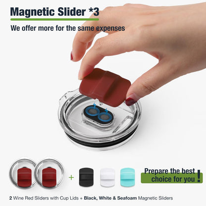 10 oz 295 ml Tumbler Lids,Magnetic Tumbler Lid Replacement for Travel Coffee Mug,BPA Free 2 Pack Black Tumbler Lids & 3 Pack Magnetic Slider