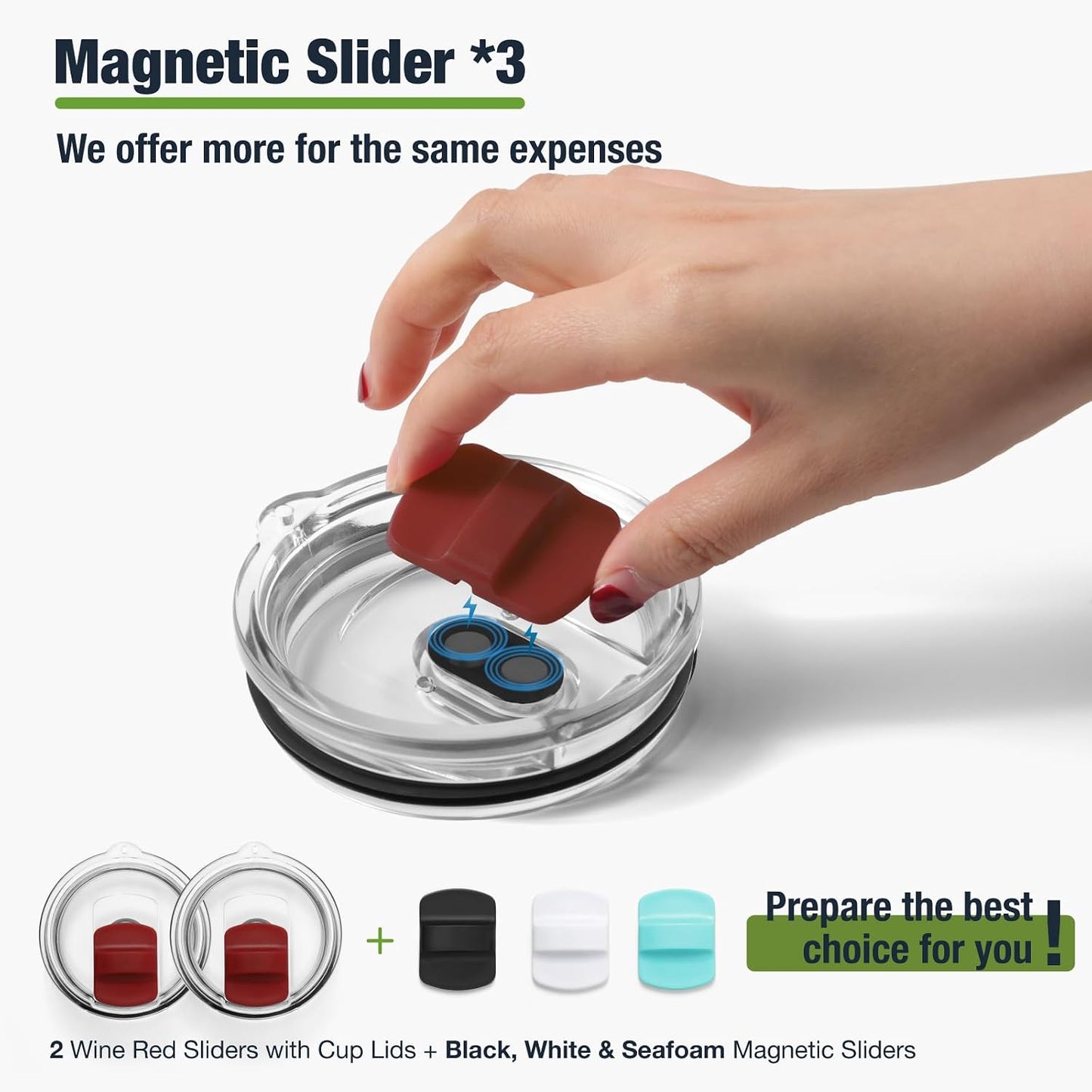 10 oz 295 ml Tumbler Lids,Magnetic Tumbler Lid Replacement for Travel Coffee Mug,BPA Free 2 Pack Black Tumbler Lids & 3 Pack Magnetic Slider