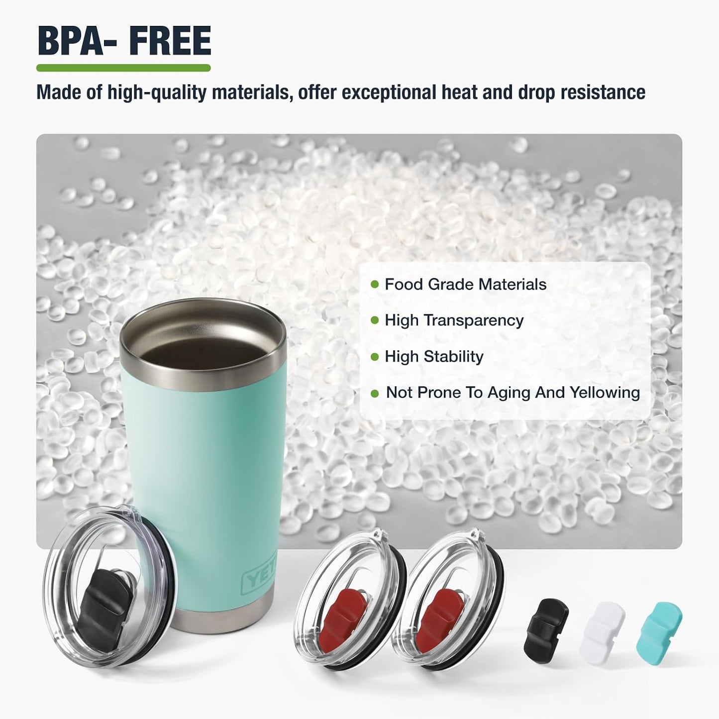 10 oz 295 ml Tumbler Lids,Magnetic Tumbler Lid Replacement for Travel Coffee Mug,BPA Free 2 Pack Black Tumbler Lids & 3 Pack Magnetic Slider