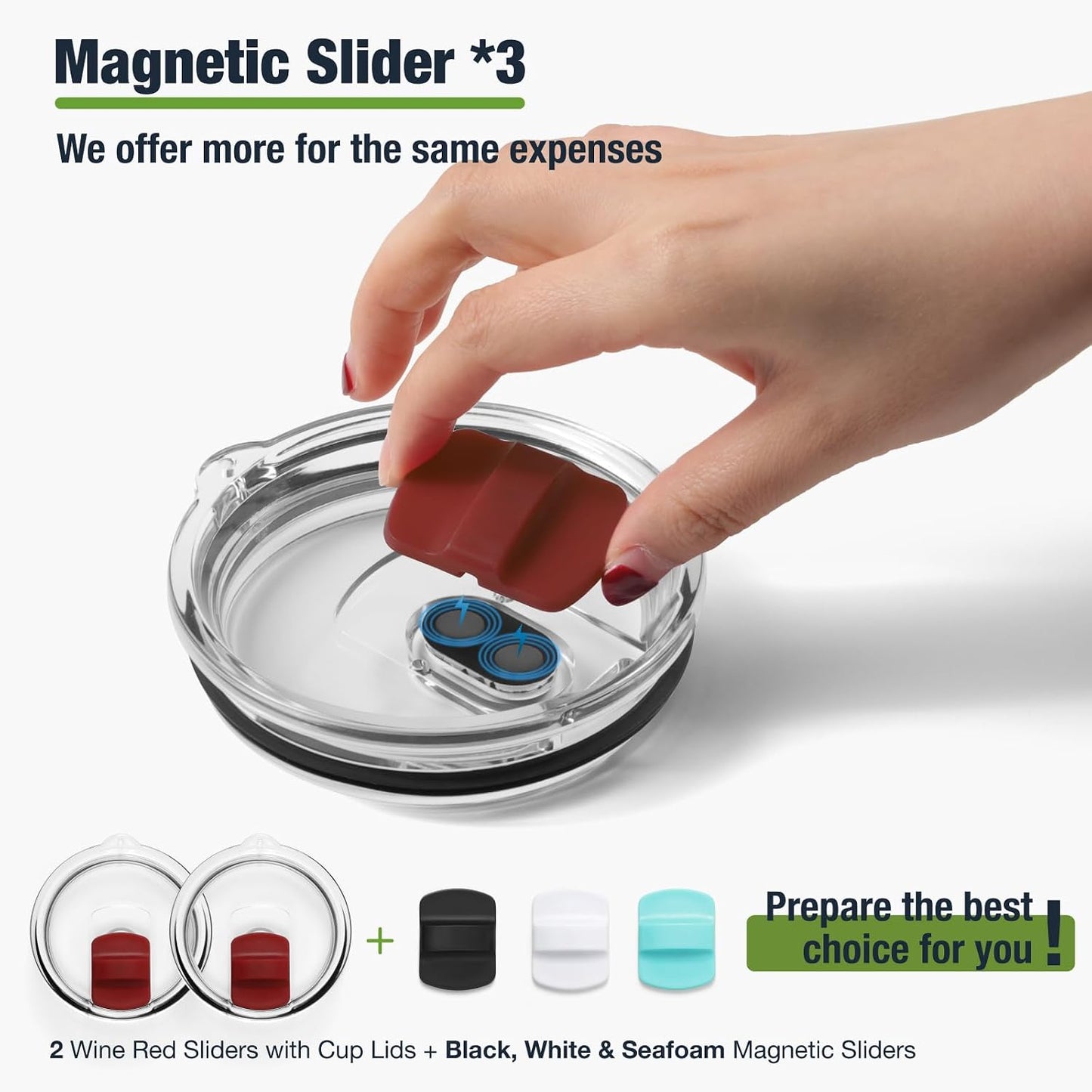 10 oz 295 ml Tumbler Lids,Magnetic Tumbler Lid Replacement for Travel Coffee Mug,BPA Free 2 Pack Black Tumbler Lids & 3 Pack Magnetic Slider