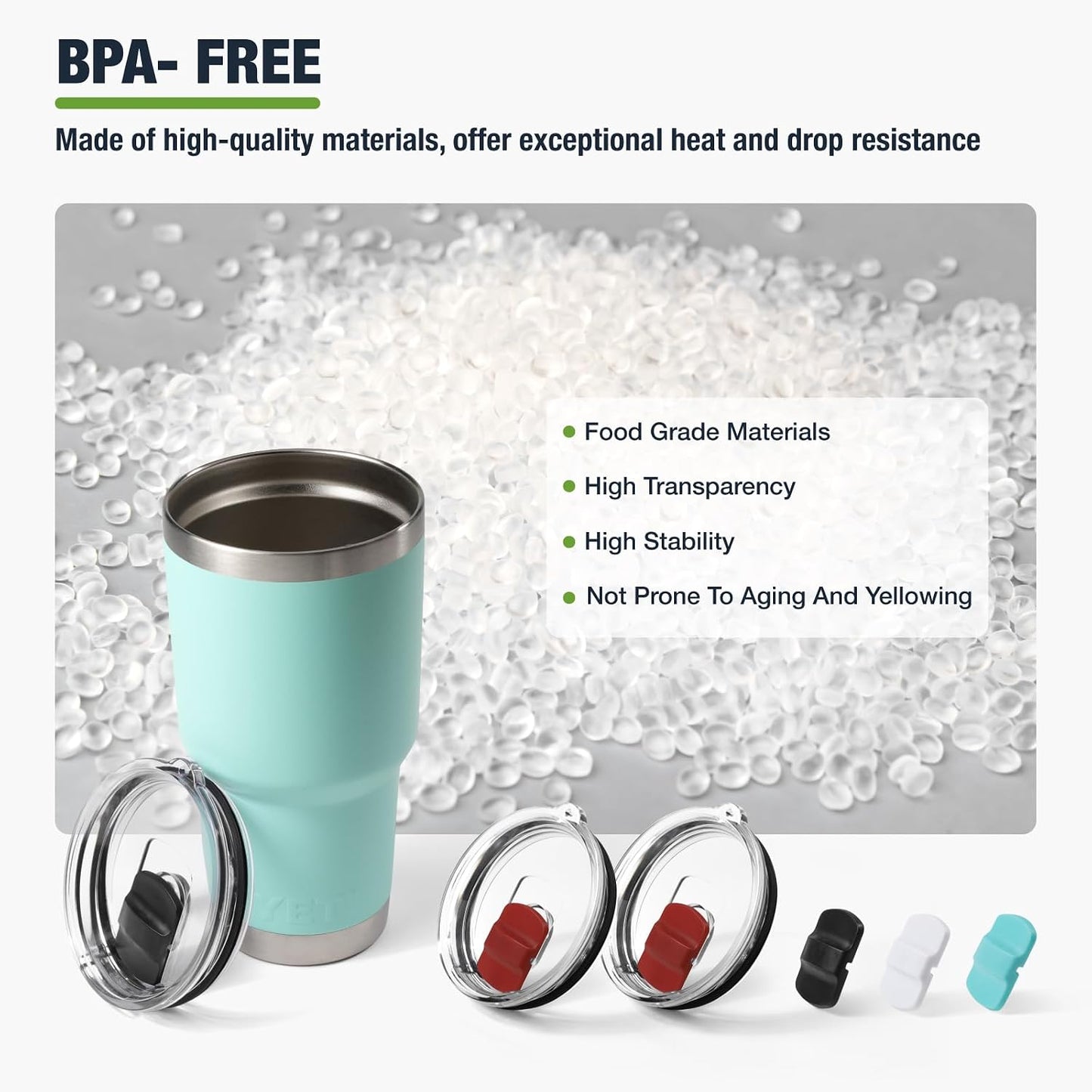 10 oz 295 ml Tumbler Lids,Magnetic Tumbler Lid Replacement for Travel Coffee Mug,BPA Free 2 Pack Black Tumbler Lids & 3 Pack Magnetic Slider