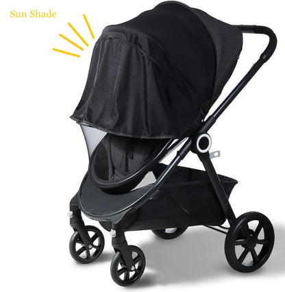 Stroller Cover with Mosquito Net and Sun Shade, Universal Fit, Double Zipper Design, Black