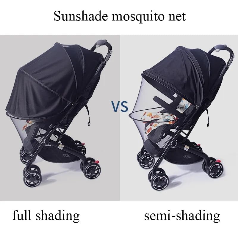 Stroller Cover with Mosquito Net and Sun Shade, Universal Fit, Double Zipper Design, Black