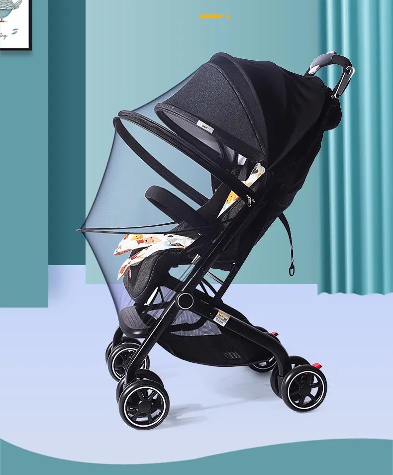 Stroller Cover with Mosquito Net and Sun Shade, Universal Fit, Double Zipper Design, Black