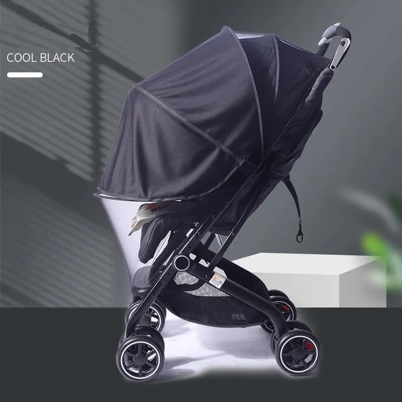 Stroller Cover with Mosquito Net and Sun Shade, Universal Fit, Double Zipper Design, Black